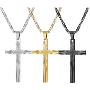Striped Retro <b>Cross</b> Stainless Steel Pendant Necklace 50mm For Women Daily Wear Gift - Product Image 1