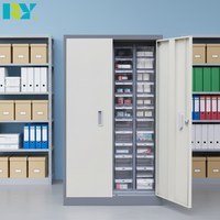 Armoire de classement en acier moderne et réglable avec portes verrouillables et tiroirs de rangement en plastique pour documents et pièces d'outils
