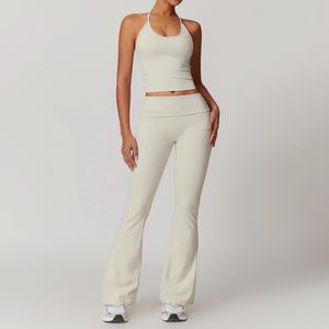 ชุดโยคะสายคล้องคอแบบแน่นด้านหลังแห้งเร็วชุดกีฬาฟิตเนสเอวสูงแบบพับได้สำหรับสันทนาการร้อย - Product Image 3