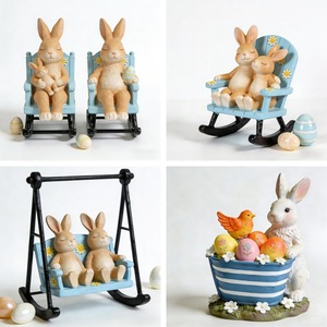 DAMAI Chaise à bascule lapin en résine, motif œuf de Pâques mignon, artisanat décoratif pour la maison, ornements pour mariages, anniversaires et arrangements de table - Product Image 2