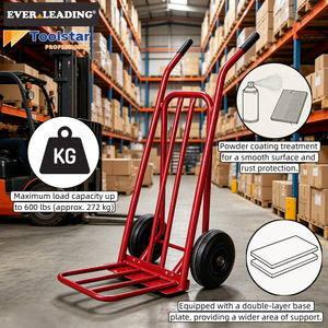 Carretilla <span class=keywords><strong>de</strong></span> Plataforma <span class=keywords><strong>de</strong></span> Acero Reforzado <span class=keywords><strong>de</strong></span> 600 lb con Doble Placa <span class=keywords><strong>de</strong></span> Apoyo, Asas Ergonómicas Dobles, Ruedas Neumáticas Rojas <span class=keywords><strong>de</strong></span> 10 Pulgadas, Carro OEM - Product Image 1