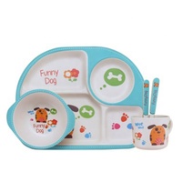 Ensemble de vaisselle en fibre de bambou compostable écologique avec logo personnalisé, ensemble d'assiettes pour enfants et kit d'ustensiles