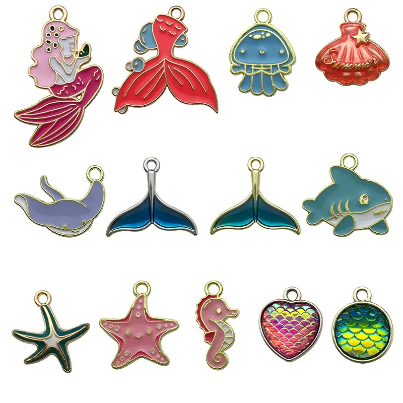 Hobbyworker-Colgante de delfín de sirena para pulsera, accesorios de collar P0567, Mar de estrellas de mar esmaltadas de verano, novedad