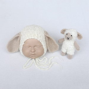 Nouveau-né photographie accessoires <span class=keywords><strong>Kit</strong></span> solide dessin animé Figure chapeau jouets ensemble <span class=keywords><strong>tricot</strong></span> Angora ours en peluche agneau <span class=keywords><strong>Bonnet</strong></span> jouet pour nouveau-né Photo Shoots - Product Image 4