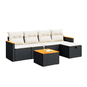 Ensemble de canapés de patio en polyrotin noir, 6 pièces, meubles d'extérieur avec coussins, design moderne et contemporain - Product Image 1