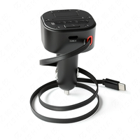 Pengisi Daya Mobil USB C, 20W Maks, Kabel Ganda, Tampilan Tegangan & LED |   Kabel USB-C Retraktil Ganda 76cm (29 inci) dengan BT/MP3