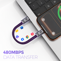 Câble USB-C vers USB-C SIKAI Compact 5A avec fixation magnétique, cordon tressé 5A PD 3.1 pour batterie externe, iPhone, ordinateur portable, 480 Mbps, 240 W, plat