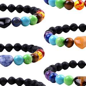 Pulseras de <span class=keywords><strong>Piedras</strong></span> de Lava de 7 Chakras de Colores Mezclados, Joyería de Cristales Curativos Energéticos para Hombres y Mujeres, Pulseras de Moda con Dijes de Corazón y <span class=keywords><strong>Piedras</strong></span> Preciosas - Product Image 4