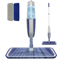 Serpillère plate télescopique en aluminium avec pulvérisateur, 2 bouteilles rechargeables, 4 tampons microfibres lavables pour le nettoyage des sols durs/laminés/carrelages