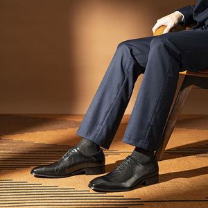 High Quality Handmade Men Genuine Leather <b>Pointed</b> Toe Breathable Anti-Slip Lightweight Wedding Formal Summer Dress Shoes Oxford - Product Image 4
