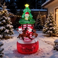 Carrusel Inflable Navideño de Santa Claus y Renos con Árbol de Navidad, Decoración Navideña Inflable de 10 Pies, Poliéster, Venta al Por Mayor de Fábrica
