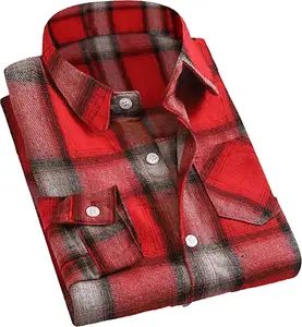 OEM Combined Woolen Men's Flannel Shirt Yarn Dyed Men's Red Plaid Shirt Men's Winter Fashion Wear 2024