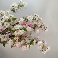 Branche de cerisier artificielle en soie faite à la main, arrangement floral moderne floqué, rose et blanc, décoration de mariage et de maison