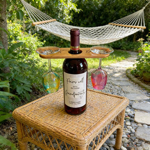 Copas de vino de madera de bambú al por mayor Caddy <span class=keywords><strong>Butler</strong></span> botella de vino antigua y soporte de cristal soporte de encimera para 1 botella y 2 vasos - Product Image 4