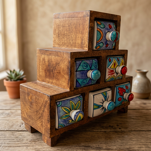 The D.N.A Group Eco-Friendly Ceramic and Wood Drawer Spice/Jewelry Utility Storage Box - Product Image 3
