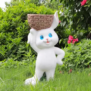 2024 New Outdoor Garden Landscape Decoration Statue Easter Bunny Ornaments Cartoon Animal Flower Pot Resin Craft Rabbit Statue