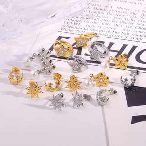 Jusnova Celestial Sao Mặt Trăng Thép Không Gỉ Bông Tai Phụ Nữ Vàng Bạc Hoa Mặt Trời Ngọc Trai <span class=keywords><strong>Rhinestone</strong></span> Stud Hoop Bông Tai Đặt Số Lượng Lớn - Product Image 6