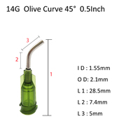 Aiguilles courbées de qualité PP 45, pointes émoussées, colle adhésive, buse incurvée, 0,5 pouce, 14-34G, Luer LOCK, 13 mm, haute sécurité