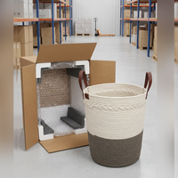 Panier à linge en corde de coton tissée HUAYI, grand format, avec poignées, panier de rangement décoratif pour le linge, grands paniers