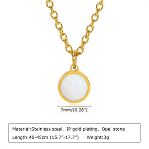 จี้กลมสแตนเลสสตีลชุบทองประดับโอปอล - Product Image 4