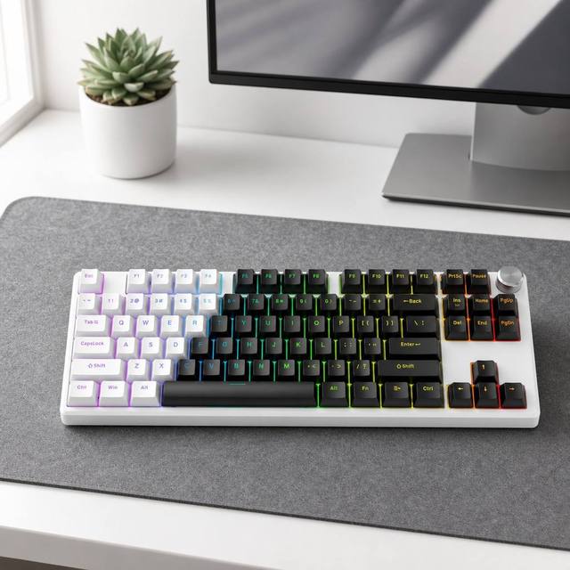 Wholesale Price Custom Logo 86 Keys Wired Mechanical LED Backlit USB Type C Programmable Gaming Keyboard Multimedia Knob Laptop