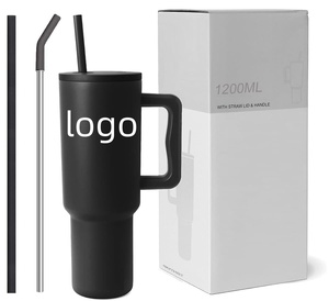Tasse isotherme personnalisée de 40 oz, anti-fuite, avec paille rabattable, en acier inoxydable, TrekTumbler avec poignée, bouteille de sport avec paille rabattable - Product Image 1