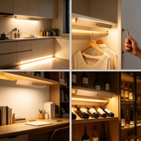 Lampe de placard LED moderne en bois massif avec capteur IR intelligent, magnétique et rechargeable, lumière de nuit pour armoire, minimaliste, blanc chaud, rectangulaire