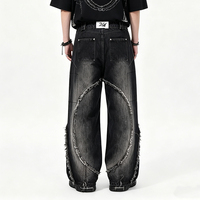 Jeans vintage pour hommes, coupe décontractée, taille mi-haute, denim délavé, style streetwear hip-hop pour l'automne et l'hiver