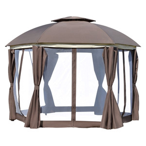 Gazebo para exteriores de 144x144 pulgadas con doble techo, lona impermeable, paredes laterales con mosquitera y cortinas para uso en patio y jardín. - Product Image 1