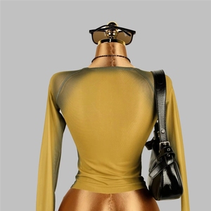 PEEQI Nuova Collezione Primavera: <span class=keywords><strong>Top</strong></span> <span class=keywords><strong>Sexy</strong></span> da Donna in Rete Trasparente con Maniche Corte e Stampa di Lettere, Crop <span class=keywords><strong>Top</strong></span> Aderente per Abbigliamento Streetwear Femminile - Product Image 6