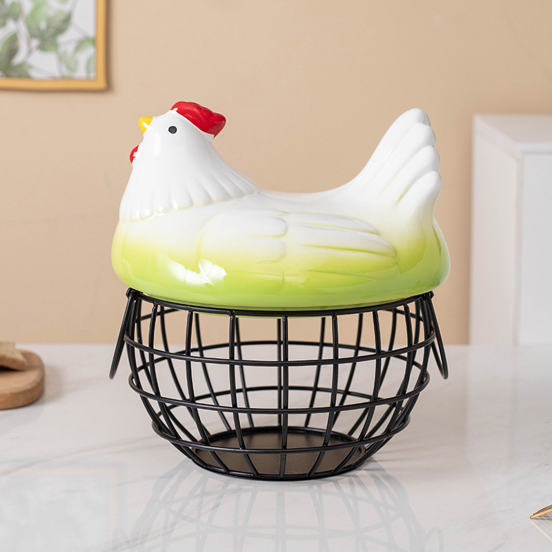 Gradient green hen with black American-style basket