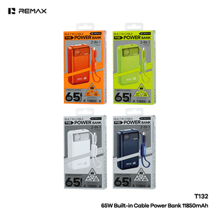 Banco de Energía de 11850mAh con Carga Rápida PD de 65W, Cable Tipo-C Integrado, 2 Entradas/3 Salidas, Pantalla LED, Modelo T132 - Product Image 4