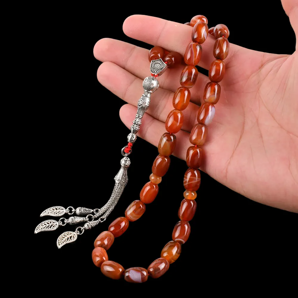 YS317 qualitativ hochwertige natürliche rote Aganzstein-Perlen Tasbih-Masbeh-muslimische rosa islamische Gebets perlen