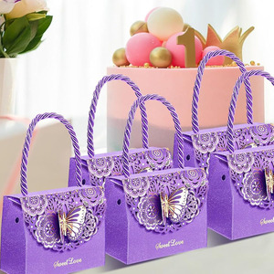 B409 Mariposas Monedero Fiesta Favor Cajas Goodie Bolsas Candy Treat Boda Cumpleaños Despedida de soltera Suministros de regalo Bolsa púrpura en caja - Product Image 2