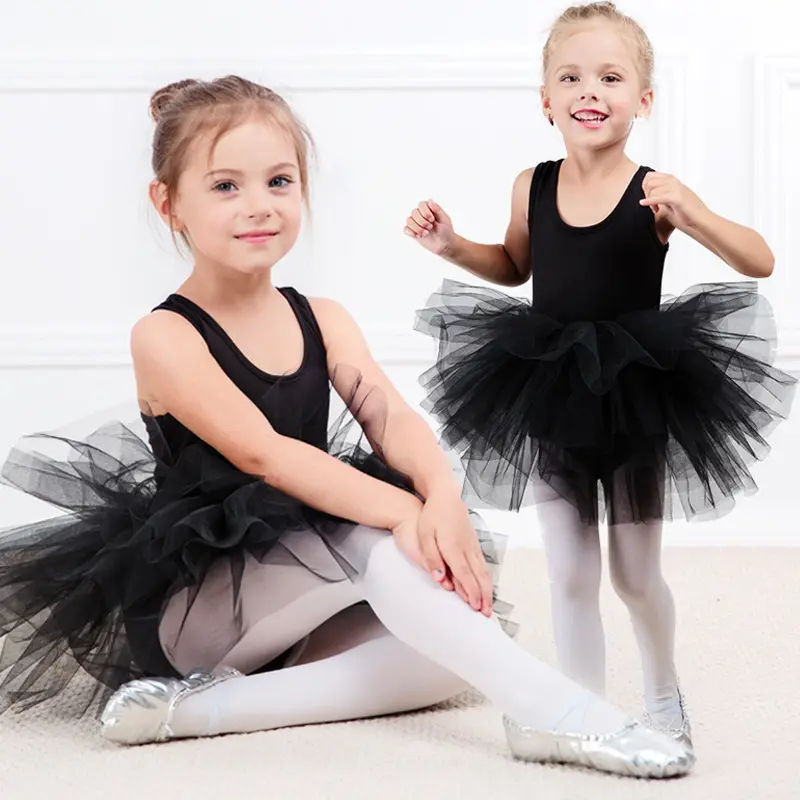 Costumes de danse tutu de ballet professionnel filles noires moelleuses justaucorps danse robe de ballet jupe tutu pour filles 2-10T