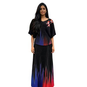 Ensemble jupe longue dégradée et haut plissé imprimé grande taille à manches courtes pour <span class=keywords><strong>femme</strong></span>, collection été 2026, style transfrontalier euro-américain - Product Image 5