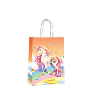 <span class=keywords><strong>Sac</strong></span> fourre-tout en papier <span class=keywords><strong>kraft</strong></span> imprimé couleur licorne de dessin animé, personnalisable, avec poignée longue, pour bonbons et bijoux de fête d'anniversaire - Product Image 5