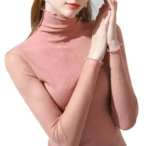 Newest Fashion High Neck Women Blouse <strong>Net</strong> Long Sleeve Elegant Sexy <strong>Tops</strong> - Product Image 5