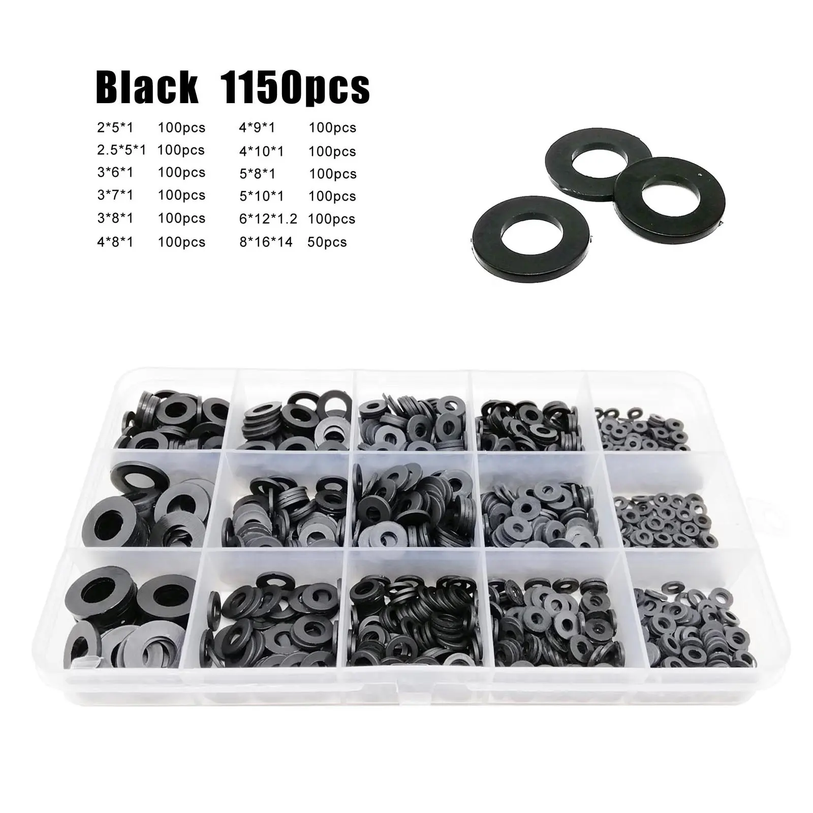 1150 Cái/hộp M2 M2.5 M3 M4 M5 M6 M8 Assortment Kit Set Đen Trắng Đồng Bằng Spacer Cách Nhiệt Vòng Nhựa Nylon Phẳng Máy Giặt