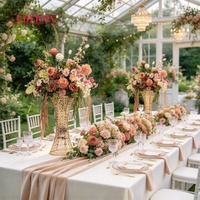 Centre de table en fleurs artificielles en soie de 60 cm, tons chauds d'automne, mélange de fleurs sauvages et de roses, décoration de table de mariage