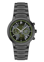 Montre chronographe pour homme avec carte du monde, cadran vert, double fuseau horaire, fenêtre de date, bracelet en acier inoxydable à mailles fines, montre-bracelet étanche