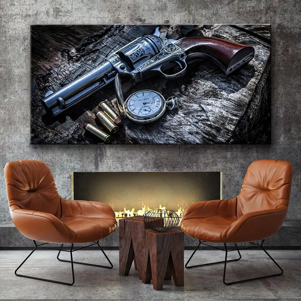 Revolver Weapon Gun Taschenuhr Wand kunst Home Decor Leinwand Bilder HD-Drucke Gun Pistol Painting Boy Teen Schlafzimmer Poster Wandbild