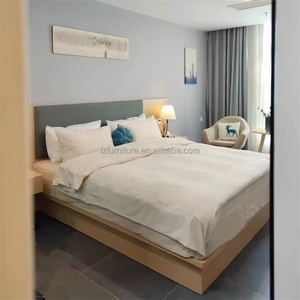 Solid Wood Hotel <b>Bed</b> King Size Modern Integrated <b>Platform</b> <b>Bed</b> <b>Frame</b> with Built-in Headboard & Nightstands For 3 Star Hotels - Product Image 4