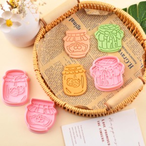 Série de moules à biscuits en forme de pot de sauce, <span class=keywords><strong>emporte</strong></span>-pièces 3D en forme de fraise, en plastique écologique, pour la simulation de <span class=keywords><strong>confiture</strong></span> et l'impression DIY sur argile - Product Image 6