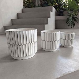 Jardinières et pots de jardin décoratifs ronds nordiques d'intérieur en ciment de grande taille pour la maison - Product Image 2