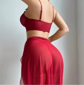 <span class=keywords><strong>Ensemble</strong></span> de <span class=keywords><strong>lingerie</strong></span> en dentelle pour femme, <span class=keywords><strong>corset</strong></span> sexy en maille rouge, jupe fendue haute, chaîne de perles pour femme, soirée exotique, vente en gros, personnalisé OEM ODM - Product Image 3