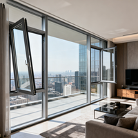 Ventana de sistema de apertura interior de vidrio templado con marco de aleación de aluminio fabricado en China para balcón