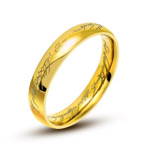 Gold Plated Black Titanium Steel <b>Rings</b> With Sanskrit Script Unisex Couple Jewelry Gift SA537 538 - Product Image 3