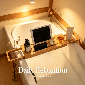 Bamboo Multifunctional Extendable Bath Tray With Anti Slip Surface <b>For</b> Spa Book Wine <b>Tablet</b> <b>Stand</b> Bathroom Accessories - Product Image 4