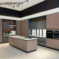 Fabrication sur mesure de cuisine modulaire de haute qualité, écologique, avec îlot en bois massif, robinet et armoires de cuisine modernes